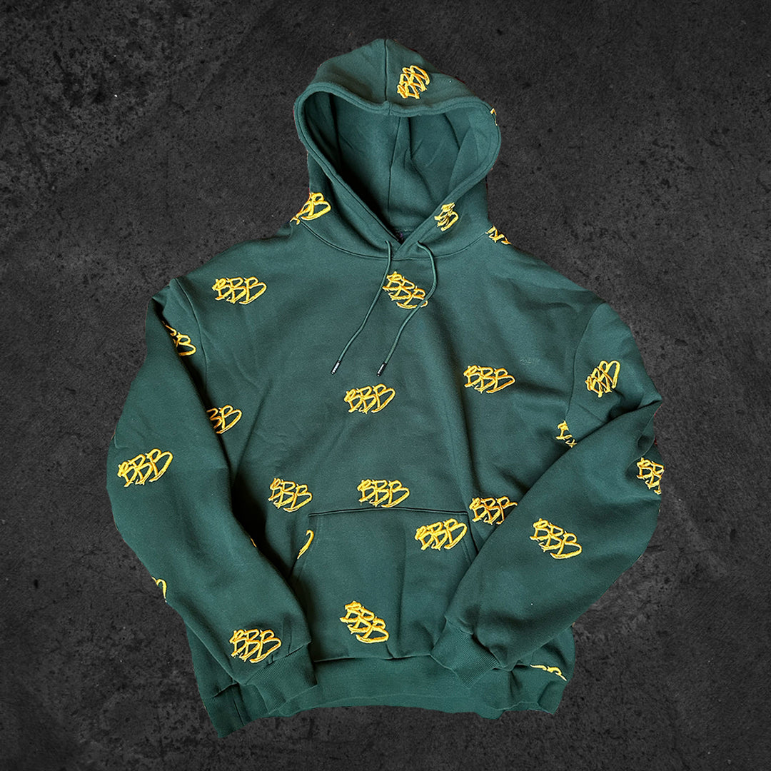 BBB All Over Embroidered Hoodie Forest Green Triple B Records